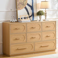 8 Drawers Dresser for Bedroom, 54" Wide Dressers & Chests of Drawers w/Solid Wood Handle, Mid Century Dresser TV Stand w/Natural Texture for Bedroom, Living Room, Natural Oak