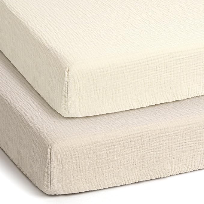 lulumoon Pack and Play Sheets Muslin: Cotton Fitted Sheets for Baby Trend Pack N Play - Soft Playard Sheets for Boys and Girls 2Pack