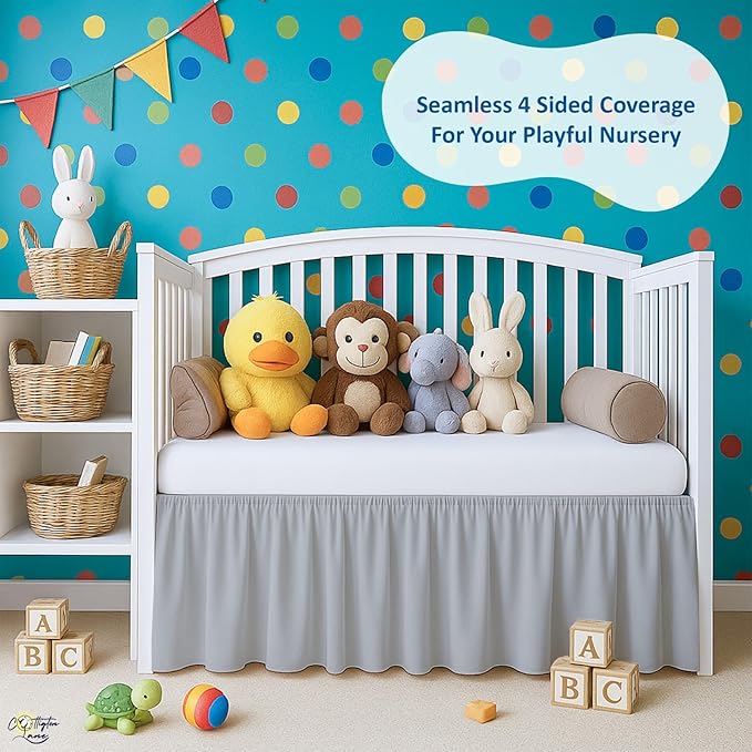 Cottington Lane Light Grey Crib Skirt Dust Ruffle, 100% Natural Cotton, Soft, Durable Nursery Crib Toddler Bedding Skirt for Baby Girls or Boys, Fits Standard Cribs 28" x 52" with 14" Drop