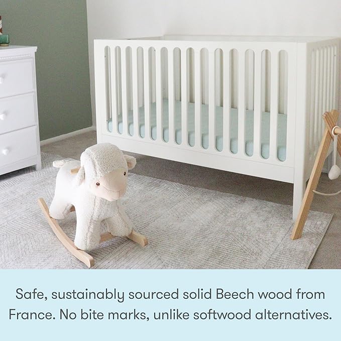 Newton Baby Galileo Standard Crib, Solid Beech Wood in Warm White Color, 3-in-1 Convertible Crib with Toddler Bed Conversion Kit, Ultra-Safe Non-Toxic Finish