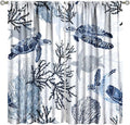 Coastal Nautical Curtains, Turtle Beach Sea Seashell Theme Pattern Blackout Print Home Bedroom Living Room Window Treatmen 2 Panel Set 42x45 Inch