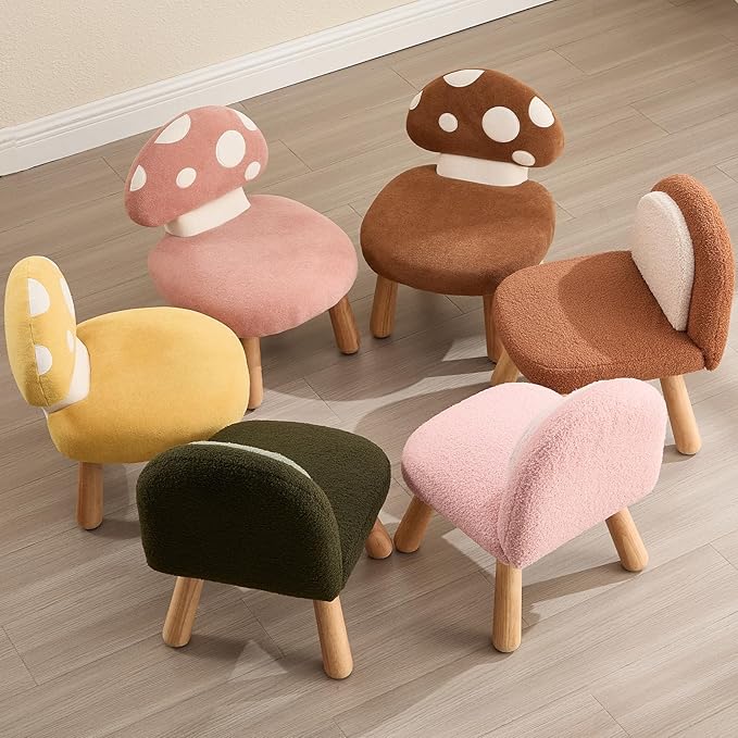 Pink Kids Chairs Toddler Chair Comfy Chenille Toddler Couch Sofa, Armless Boys Girls Desk Chairs, Upholstered Muchroom Kid Reading Chairs, Girls Desk Chair for Bedoom/Playroom/Gifts, Pink