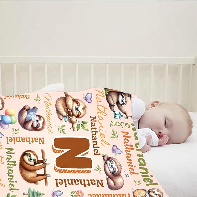 Personalized Custom Sloth Preschool Blanket Gifts for Baby Toddler Kids Boys Girls - Customized Sloth Super Soft Lightweight Flannel Sheets Decor for Crib Nap Couch - 30"x40" for Baby/Pets