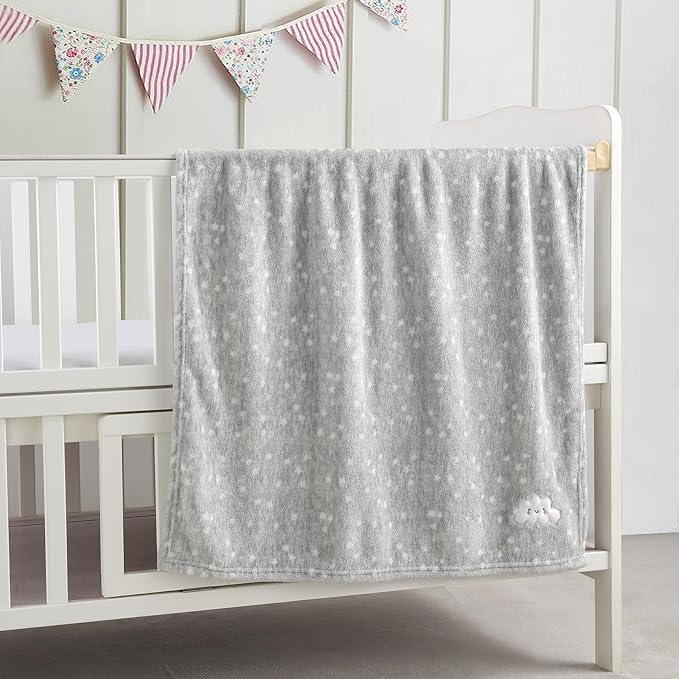 CREVENT 2Pcs 30''X40'' Cute Cozy Fluffy Warm Baby Blankets for Infants Toddlers' Bedding Crib Cot Stroller - Grey Cloud + Wave Pink