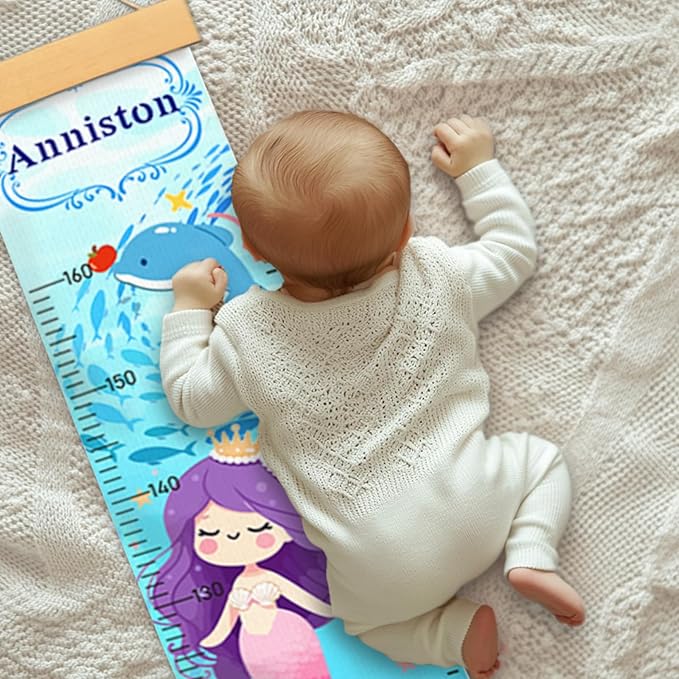 Personalized Name Height Chart for Kids, Kids Growth Chart for Wall, 59" X 7.9" Canvas Removable Height Chart Measuring Ruler for Kids & Baby(Painted Ocean）