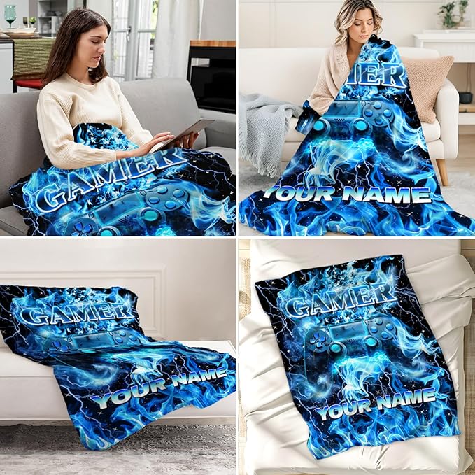Kids Blanket Gift Personalized Gamer Blankets for Boys 12-14 - Custom Soft Lightweight Flannel Gaming Throws Stuff for Couch, Office & Bedroom