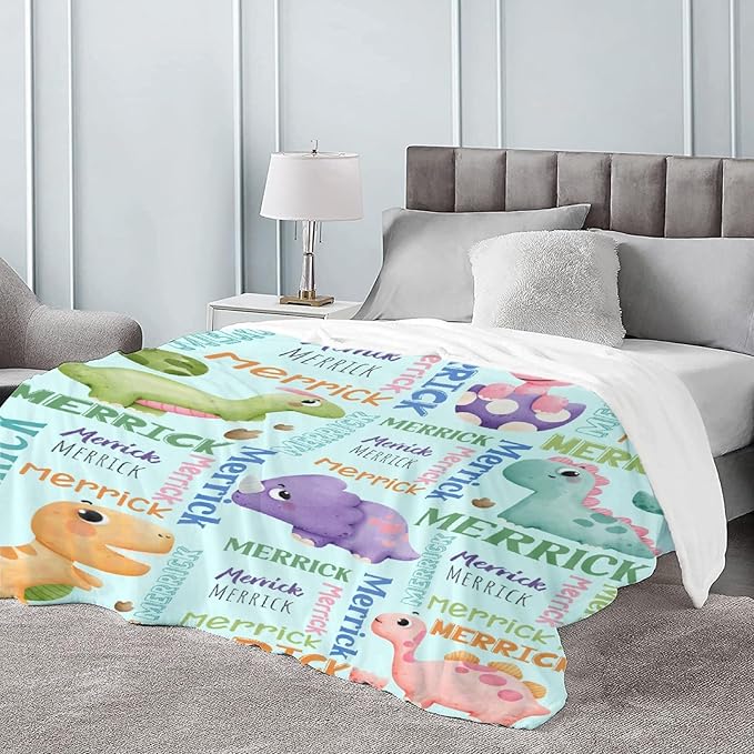 Dinosaur Lover Personalized Blanket with Custom Baby Dinosaur Custom Name Flannel Blanket Soft Throw Meaningful Gift for Toddlers Girls Boys Kids Pets 50 * 40" S for Kid