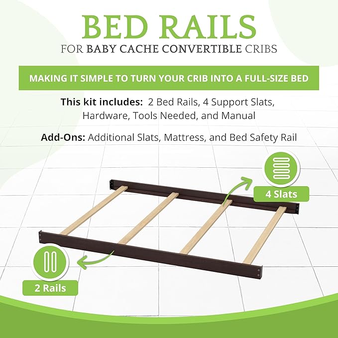 Full-Size Conversion Kit Bed Rails for Baby Cache Convertible Cribs - Solid Wood Rail - Toddler and Adult Bed Rail for Full-Size Beds - Essential Nursery & Baby Furniture (Espresso)