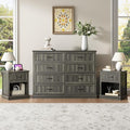 CARPETNAL Farmhouse Dresser and Nightstand Sets for Bedroom, 3 Pcs Bedroom Set, 8 Drawer Dresser & Nightstand Set of 2, Modern Wood Chest of Drawers for Bedroom, Living Room, Entryway, Grey