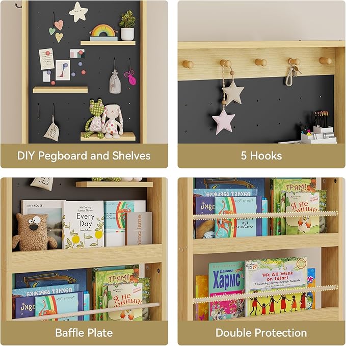 ELECWISH Kids Bookshelf, Behind The Dooor Wall Mounted 70" Tall Bookcase with Open Display Shelves, Space-Saving Narrow Book Shelf for Children's Study Living Room, Nursery, Set of 2