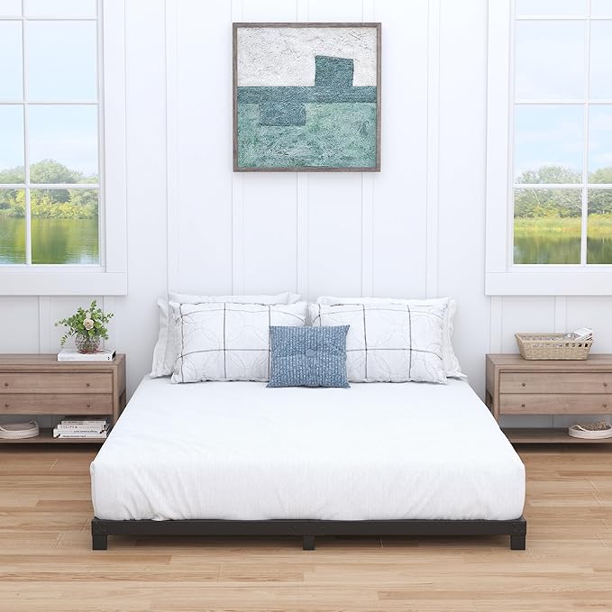 4 Inch Bed Frame Full Low Profile, Full Size Metal Bed Frame No Box Spring Needed, Heavy Duty Metal, Easy Assembly, Black