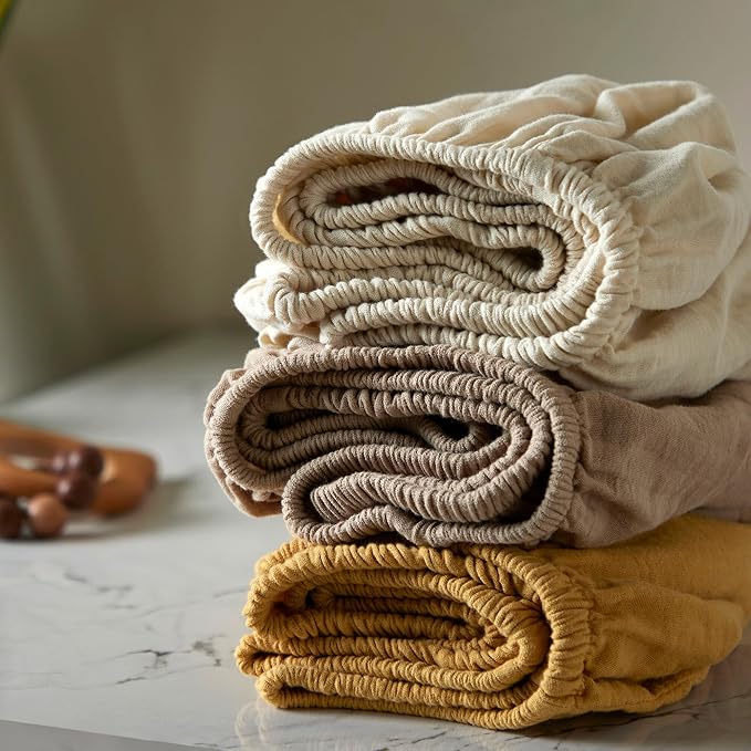 Bioweaves Organic Cotton Muslin Crib Sheet, GOTS Certified Fitted Crib Mattress Sheet, Extra Soft & Breathable for Toddler, Baby Boys & Girls, 52" x 28”, 8 Inch Pocket, Irish Cream