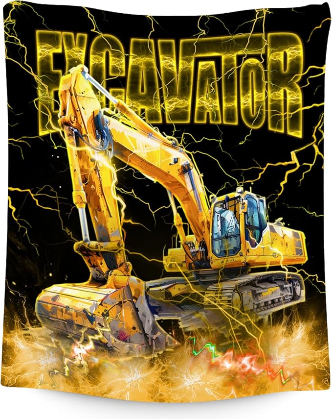 Toddler Blanket Construction Truck Gifts for Kids Boys Excavator Lovers, 50"x60" Soft Plush Throw for Room Decor