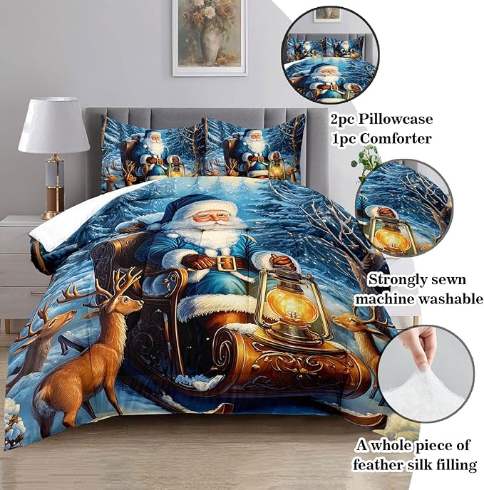 Raphus cucullatus Christmas Bedding Twin,Christmas Comforter Set,Santa Claus Decor Holiday Bedding Winter Quilt,Santa Claus Comforter Set,Snowflake Navidad Quilt Set,Cute Reindeer Quilt