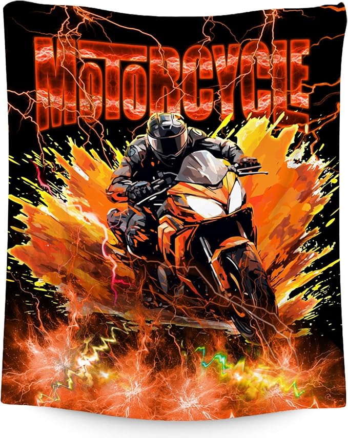 Blanket for Boys Motorcycle Blankets Gifts for Car Lovers, 60"x80" Warm Cozy Flannel Throw for Bed Living Room