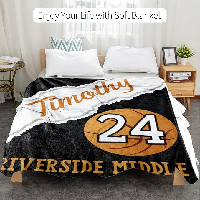 Custom Kids Soft Blanket: Personalized Gift for Basketball Football Soccer Softball Lovers Name and Number - Flannel Toddler Bed Blankets (40X50inch)