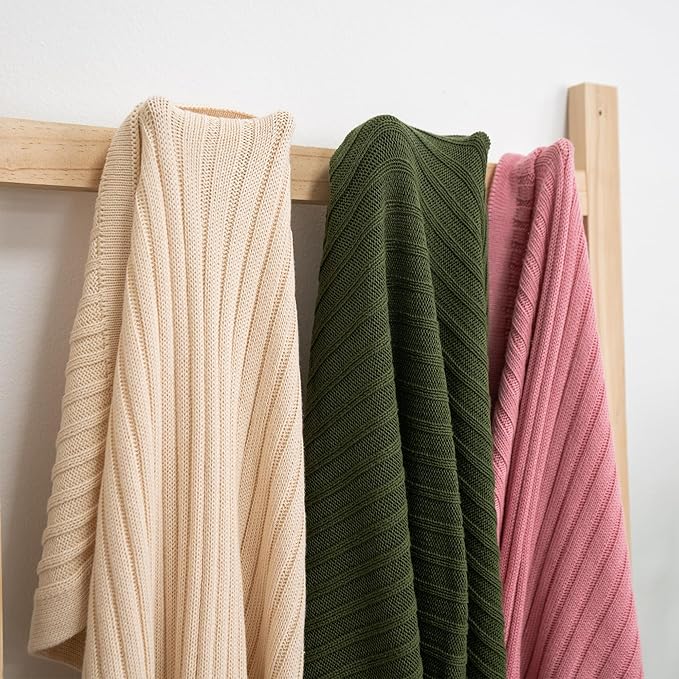 Baby Knit Blanket, 100% Cotton Ribble Patterns, Soft, Cozy, Lightweight Swaddle for Newborn & Infant Swaddling Beige Neutral, Perfect Baby Shower Ideas Sage Green 30x40