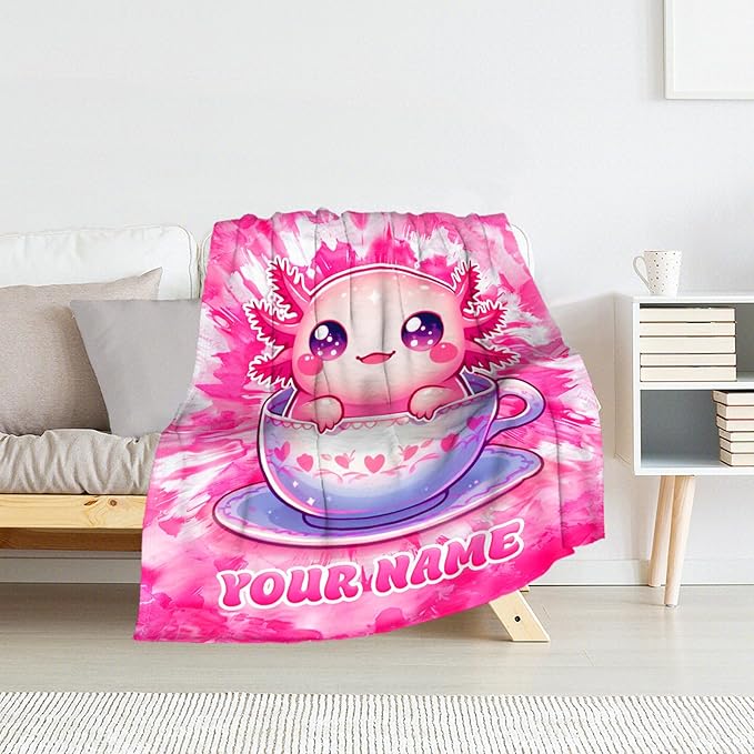 Custom Axolotl Blanket - 30" x 40" Inches Axolotl Gifts for Girls - Fuzzy Plush Flannel Kids Throw Blanket Stuff for Crib, Lap