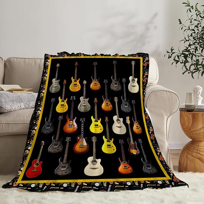 Tijuboni Guitar Music Throw Blanket Guitar Gifts for Girls Boys Women Men Kids Adults Soft Flannel Fleece Blanket for Couch Sofa Bed Home Decor 60"x80"