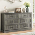 CARPETNAL Farmhouse 6 Drawer Dresser for Bedroom, 55 Inch Wide Modern Grey Dresser TV Stand with Large Drawers & Bar Handles, Rustic Wood Chest of Drawers for Bedroom, Living Room, Hallway, Entryway.