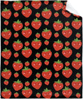 Thuswarm Cute Strawberry Kawaii Black Flannel Throw Blanket Warm Cozy Soft Funny Print Blankets for Bed Couch Sofa Room Decoration Gifts 120”×90” Extra Large for Family