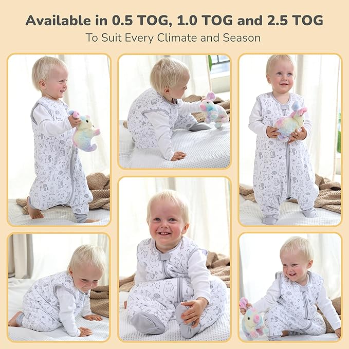 Mama Cheetah Toddler Sleep Sack with Feet in 1.0 Tog Organic Cotton for Boys and Girls, Baby Sleep Bag with Legs and 2-Way Zipper, Early Walker Medium