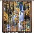 Waterfall Blackout Curtains, Waterfall Forest Landscape Wooden Window Print Pattern Window Drapes, for Bedroom Living Room 63" W X 63" L