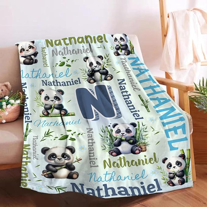 Personalized Custom Panda Blanket Gifts for Kids Boys Girls with Name - Customized Panda Super Soft Lightweight Flannel Sheets Decor for Crib Nap Couch - 50"x60" for Teens