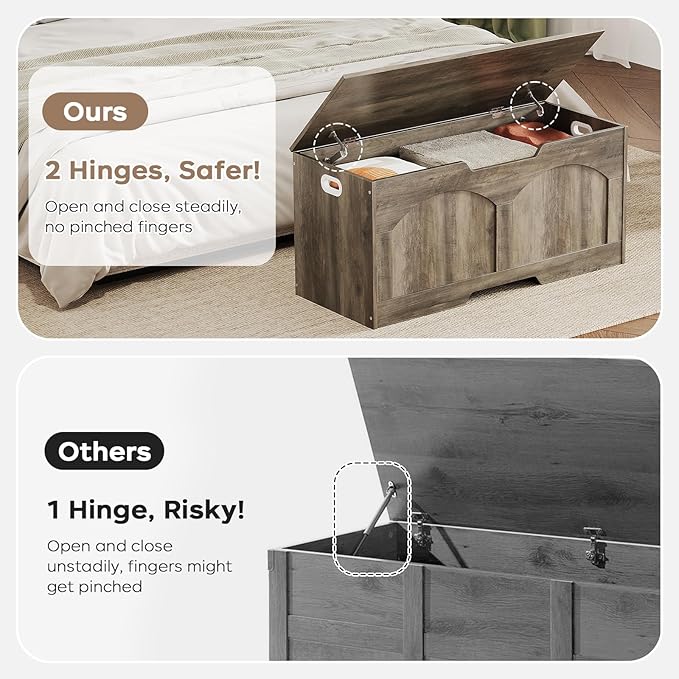 39.4" Storage Chest, Retro Storage Bench, Storage Trunk with 2 Safety Hinges, Large Entryway Bench Box, 39.4 x 15.7 x 18.3 Inches, U-Shaped Opening for Entryway Hallway Living Room, Light Greige