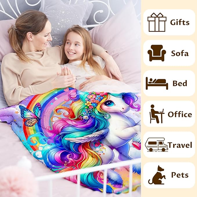 Girls Unicorn Blanket, Throw Gift for Kids Teens Adults Unicorn Lovers 60x80 Inches Lightweight Soft Cute Decor Throw Blankets for Sofa Couch Bed