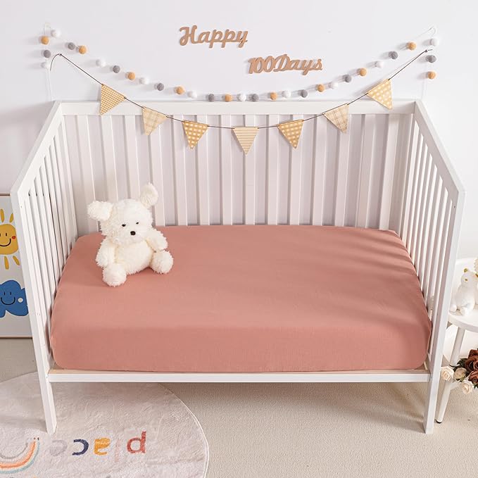 NTBAY 2 Pack Muslin Cotton Crib Sheets, Soft and Breathable Double Layer 28x52 Baby Crib Sheets for Standard Crib and Toddler Mattresses, Boys, Girls, Unisex, Blush Pink, 28x52 Inches