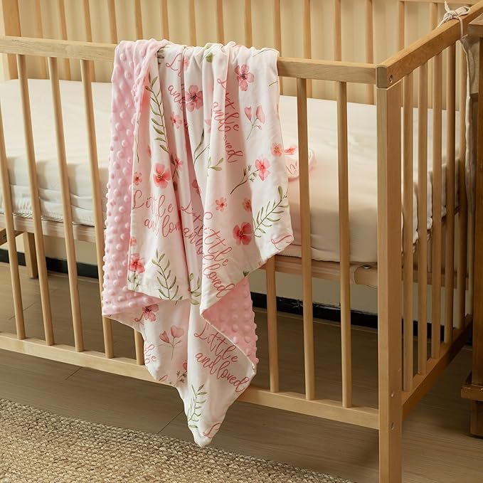 Floral Baby Blankets for Girls - Super Soft Nursery Minky Blanket, Newborn Baby Blanket with Double Layer Dotted Backing, Pink Lightweight Bed Throw Blanket, 30 x 40 Inch