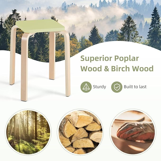 GOFLAME Stackable Wooden Stools Set of 4, Backless Chairs with Square Top, Anti-Slip Felt Mats, Portable Seating for Classroom, Office, Dinning Room, Living Room, Kitchen, Bar Counter, Assorted Color