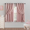 MYSKY HOME Double Layer Curtains for Girls Bedroom Kids Curtain Pink Pom Pom Sheer Window Curtains 2 Panels Pink Curtains Grommet Room Darkening Solid Nursery Curtains 63 Inches Length, W52 X L63