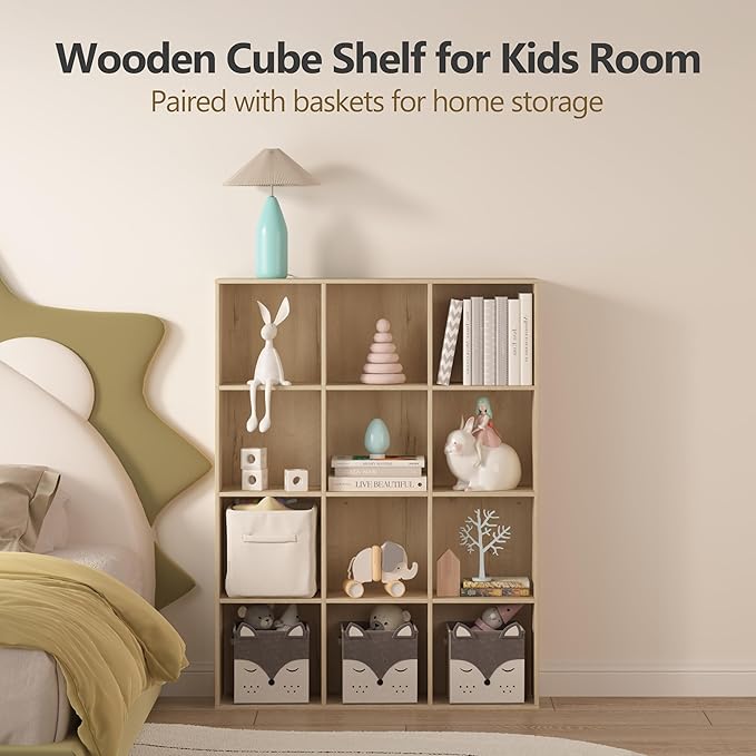 Wooden 6-Cube Storage Organizer with Closed Back Panel, 11.34" Cube Shelf Opening, Bookshelf, Display Shelf for Living Room, Bedroom, Home Office, 35.98" L x 9.45" W x 24.09" H, White Oak