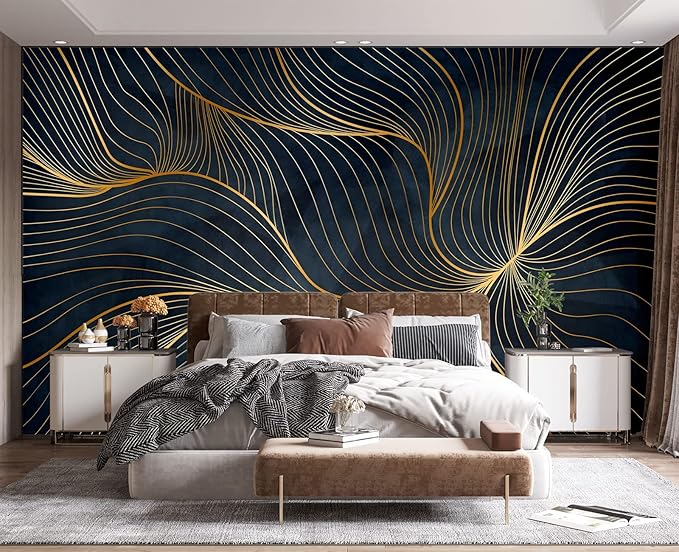 Simple Golden Lines Wall Mural Wallpaper for Bedroom 178" x 117"
