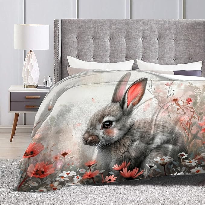 Tijuboni Rabbit Bunny Throw Blanket Rabbit Gifts for Girls Boys Women Men Kids Adults Soft Flannel Fleece Blanket for Couch Sofa Bed Home Decor 40"x50"