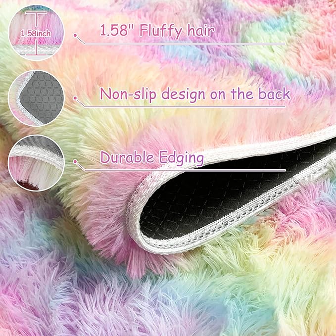 Colorful Unicorn Rainbow Rug for Girls Bedroom Bedside Rug Runners 3x10 Ft for Hallway Living Room Non Slip Fluffy Runner Carpet for Kids Room Kawaii Decor