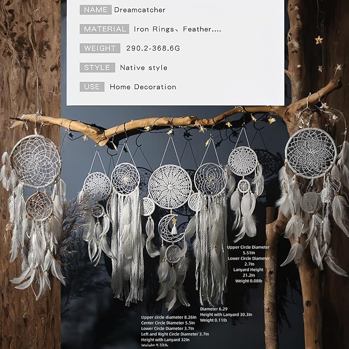 Dream Catcher Wall Decor,Large Boho Dream Catcher with Luxurious Feathers & Beads, Handmade Wall Hanging for Bedroom, Nursery, Living Room, Gift Ready for Girls & Adults (Floral)