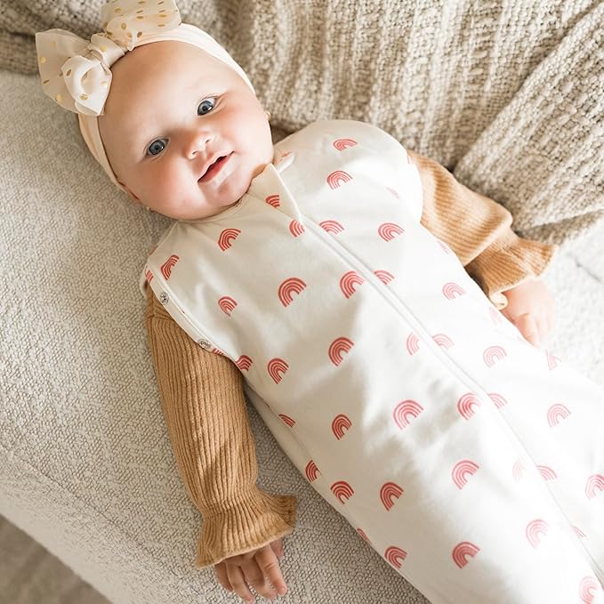 Tiny Twinkle Baby Sleep Sack 6-12 Months 1.0 TOG | Cotton & Elastane Wearable Blanket, Swaddle Transition Micro-Fleece, Machine Washable (Rainbows)