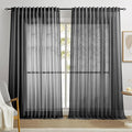 Dreaming Casa Black Sheer Curtains 96 Inches Long, Rod Pocket & Back Tab Light Filtering Textured Sheers for Living Room Bedroom, 2 Panels, Each 100" W x 96" L