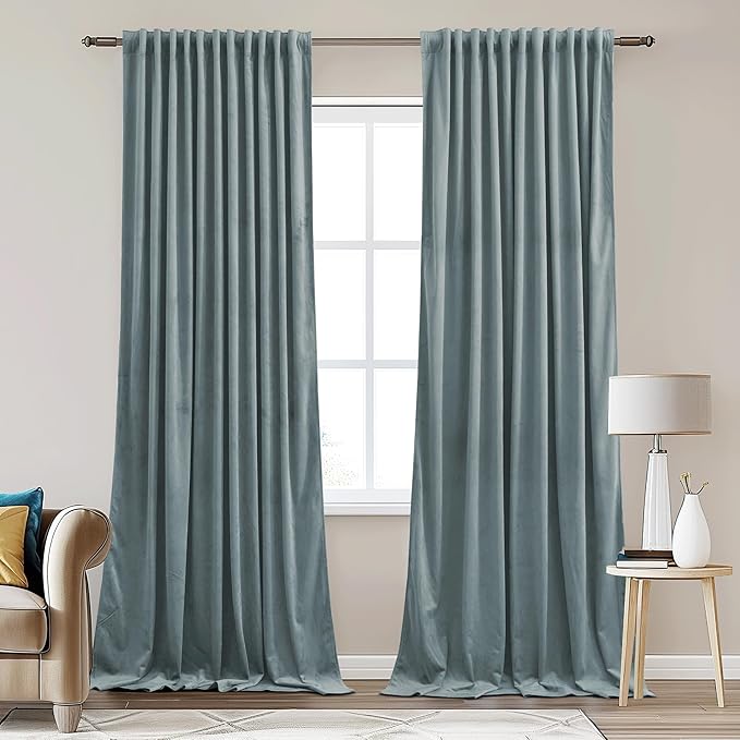StangH Stone Blue Room Darkening Velvet Curtains Back Tab Thermal Insulated Drapes for Sliding Door Privacy Protect Dividers for Living Dining Room, W62 x L84, 2 Panels