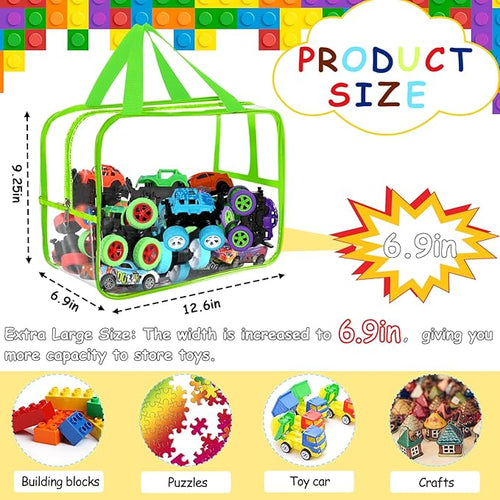 6 Colors Widen X-Large Storage Bags 12.6×9.25×6.9In with Labels, Reusable Clear PVC Board Game Storage, Travel Waterproof Organizer Bags with Zipper for Building Blocks, Puzzle, Stuffed Animals