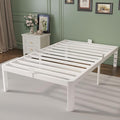 14 Inch Twin Bed Frames with Metal Gaskets, White Bed Frame Twin Size No Box Spring Needed, Heavy Duty Steel Platform Supprt, Rounded Corner Legs, Reserved Holes, Noise Free, Storage Space