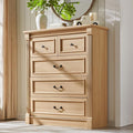 5 Drawers Dresser for Bedroom, Farmhouse 46" Tall Dressers & Chests of Drawers w/Roman Column, Wood Rustic Closet Dresser w/Two Different Drawer Sizes for Bedroom, Living Room, Natrual