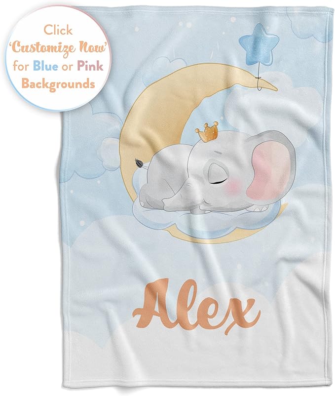 Personalized Baby Blankets with Name | Custom Elephant Blanket for Baby Boys and Baby Girls | Unisex Warm Soft Fleece Swaddle Blanket Minky | (Elephant, Fleece 30"x40")