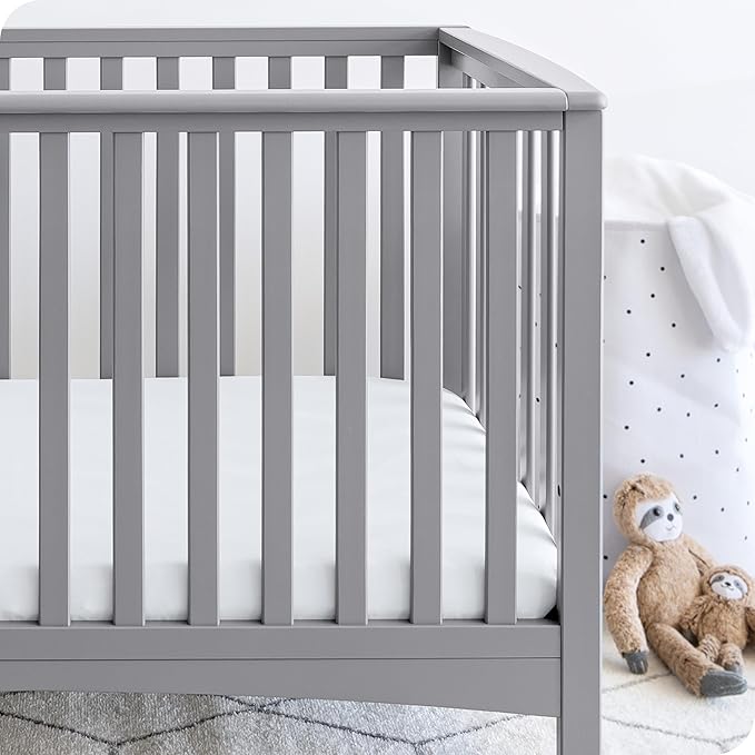 Bare Home 3-Pack Fitted Crib Sheet - Premium 1800 Ultra-Soft Microfiber - Breathable - Baby Sheet - for Boys & Girls - Fits Standard Crib and Toddler Mattresses (Pink Slipper/Cloud Grey/White)