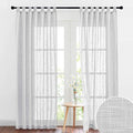 RYB HOME Linen Sheer Curtains - Privacy Textured Semi Sheer Drapes Light Glare Filtering for Bedroom Living Room French Door Window Decor, Width 52 in x Length 84 in, 2 Panels, Dove Grey