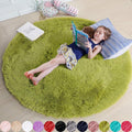 Grass Green Small Round Rug 3Ft for Bedroom, Fluffy Shag Circle Area Rugs for Kids Room Classroom Nursery, Cool Living Room Decor Aesthetic, Cute Fuzzy Moss Floor Circular Carpet for Preppy Dorm