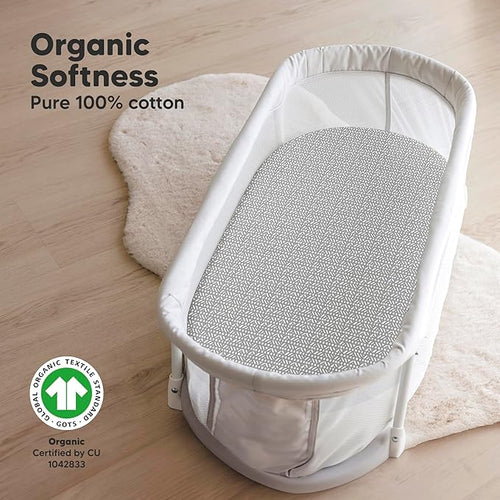 2-Pack Organic Bassinet Sheets for Girls, Boys - 100% Cotton Bassinet Mattress Sheets Compatible with Halo Bassinest Swivel Sleeper, Graco, Baby Delight, Chicco, Unisex Fitted Bassinet Sheets (Nordic)